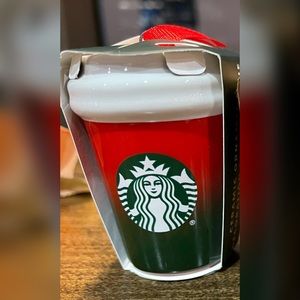 Brand new Starbucks holiday red and green ceramic mug ornament.Gradient